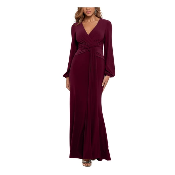 Betsy Adams Formal Dresses For Women Betsy & Adam Women's Petite Long  Sleeve Wrap Knot Dress - V-Neck, Stretch Fabric, Bordeaux Color Petite Long  Sleeve Dress