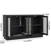 Homfa 55.1W Modern Sideboard Buffet with Fluted Glass Doors, Accent Cabinet Console Table TV Stand, Black