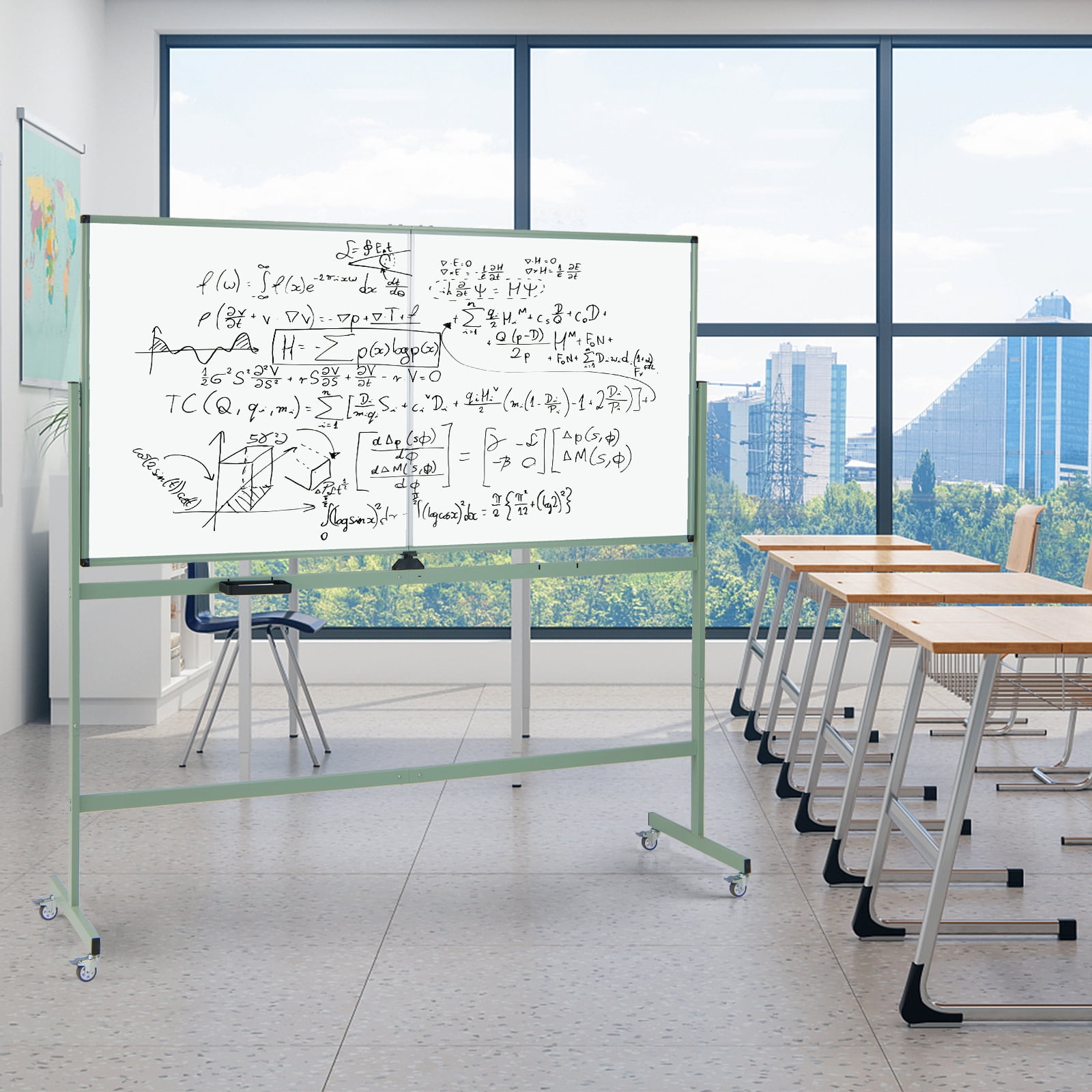 Costway 72" x 36" Double-Sided Magnetic Whiteboard with Stand and Aluminum Alloy Frame Green