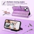 thumbnail image 5 of ULAK Wallet Case for iPhone 13 for Women Girls, Kickstand Phone Case with Card Holder for Apple iPhone 13 6.1 inch 2021, Bling Purple, 5 of 9