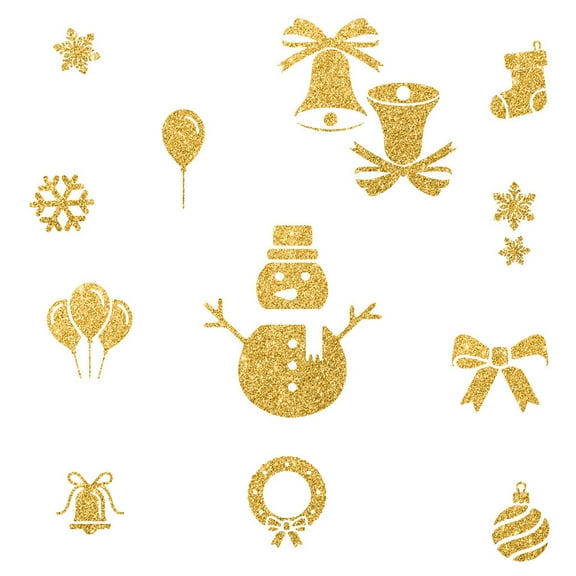 Fiaya Women Christmas Glass Windows Clings, Gold Snowflake Snowman Christmas Classic Elements Design Stickers, 3 Pcs Christmas Decals for Wall Window Mirror Home Room Decor