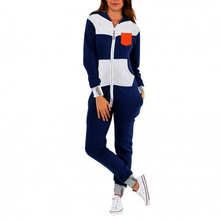 SkylineWears Womens Fleece Onesie One Piece Pajama Jumpsuit Orange Pocket Small