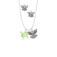 thumbnail image 2 of Delight Jewelry Acrylic Small Lime Green Skull Silver tone Guardian Angel Charm Necklace and Stud Earrings, 2 of 4