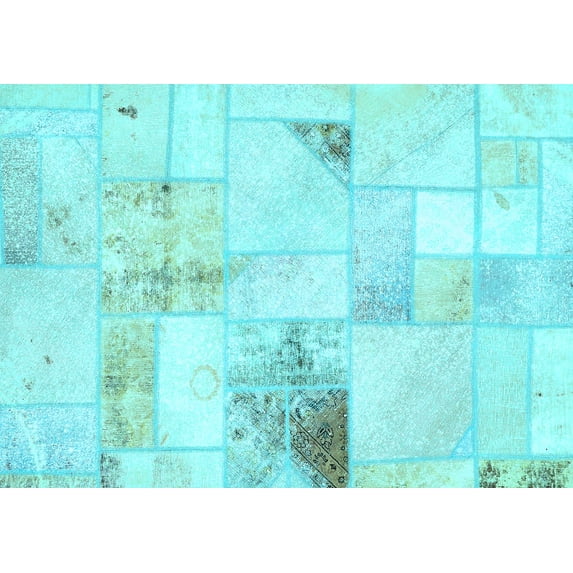 Ahgly Company Indoor Rectangle Patchwork Light Blue Transitional Area Rugs, 5' x 8'