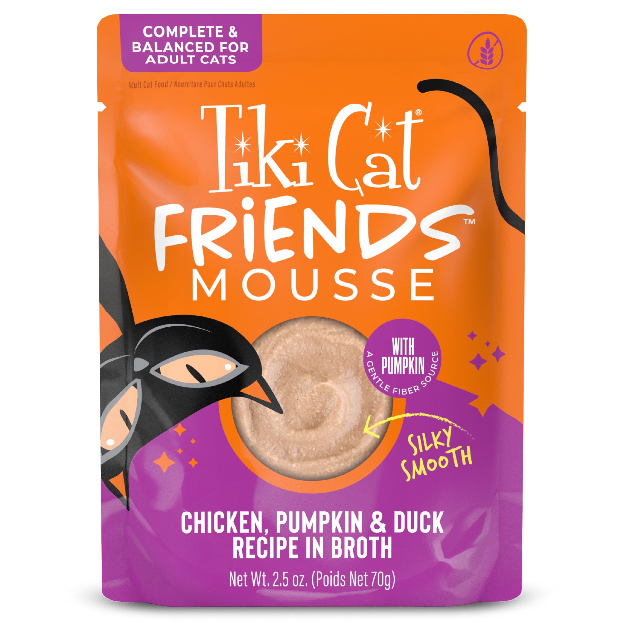 (2 pack) Tiki Cat Friends Mousse Chicken, Pumpkin & Duck Recipe in Broth, 2.5 oz. Pouch