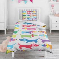 Colorful Funny Dachshund Duvet Cover and Pillowcase Set for Single Bedding, Bedroom Accessories for Kids Teens