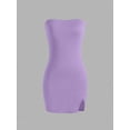 thumbnail image 3 of Lilac Purple Solid Bandeau Slit Mini Dress For Women Casual Bodycon Outfit, 3 of 7