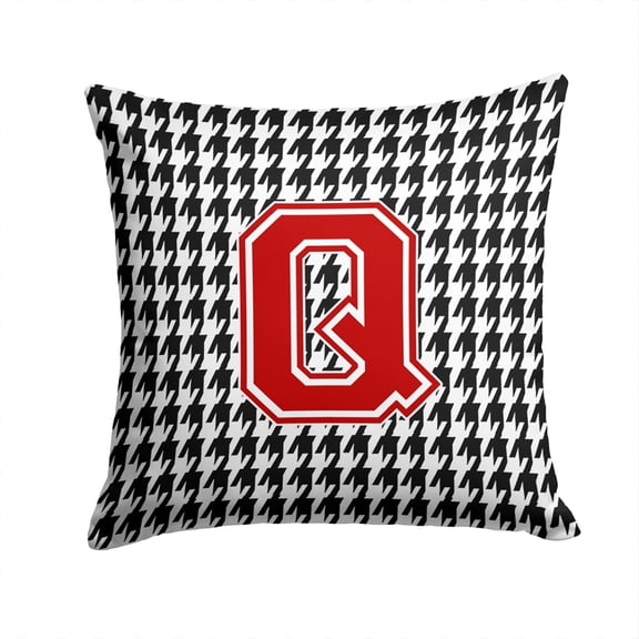Letter Q Monogram - Houndstooth Black Fabric Decorative Pillow