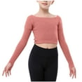 thumbnail image 2 of Girls Crop Tops Soft Cotton Knitted Crew Neck Dance Sport Yoga Casual Long Sleeve Tee Shirt Fall Winter Base Layer, Orange 13 Years, 2 of 7
