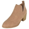 thumbnail image 2 of Top Moda Women Ankle Boots Slip-on Booties V Cut Sides Almond Toe Medium Stack Heel ZANDRA-7 Light Brown Tan Suede Nubuck 9, 2 of 3