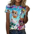 thumbnail image 3 of Super Kitties T-Shirt for Women Casual Printed Tee Stylish Soft Graphic Shirts Top Short-Sleeve Outfit 4XL, 3 of 8