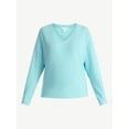 thumbnail image 5 of Time and Tru Women's Ribbed Hacci Knit V Neck Top with Long Sleeves, Sizes XS-XXXL, 5 of 5