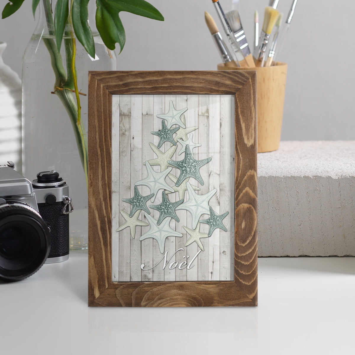 Coastal Christmas IV -Framed Print w/glass-Walnut