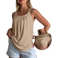 thumbnail image 2 of Summer Tank Tops for Women Loose Fit Pleated Sleeveless Top Square Neck Camisole Tank Tops with Built in Bra Basic Shirts Curved Hem Flowy Cute Beach Vacation Outfits Khaki L, 2 of 9