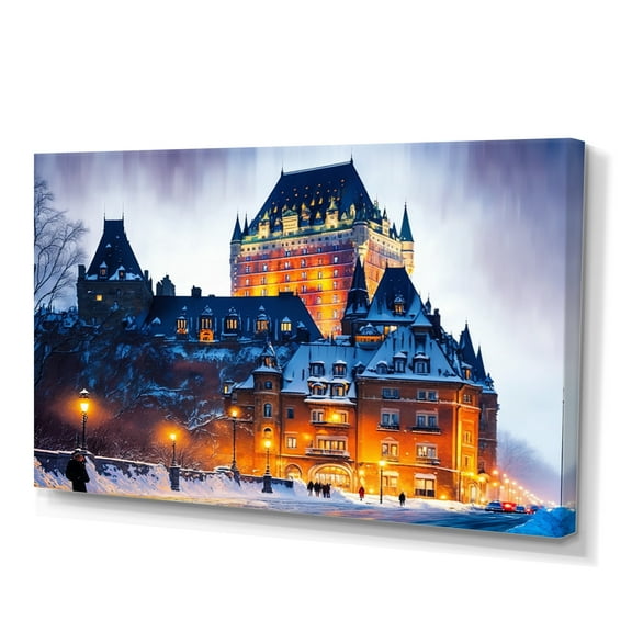 Designart Chateau Frontenac In Winter I Canvas Wall Art