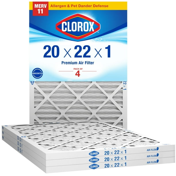 Filtro de aire HVAC Clorox 51 x 56 x 3 cm MERV 11 plisado, paquete de 4