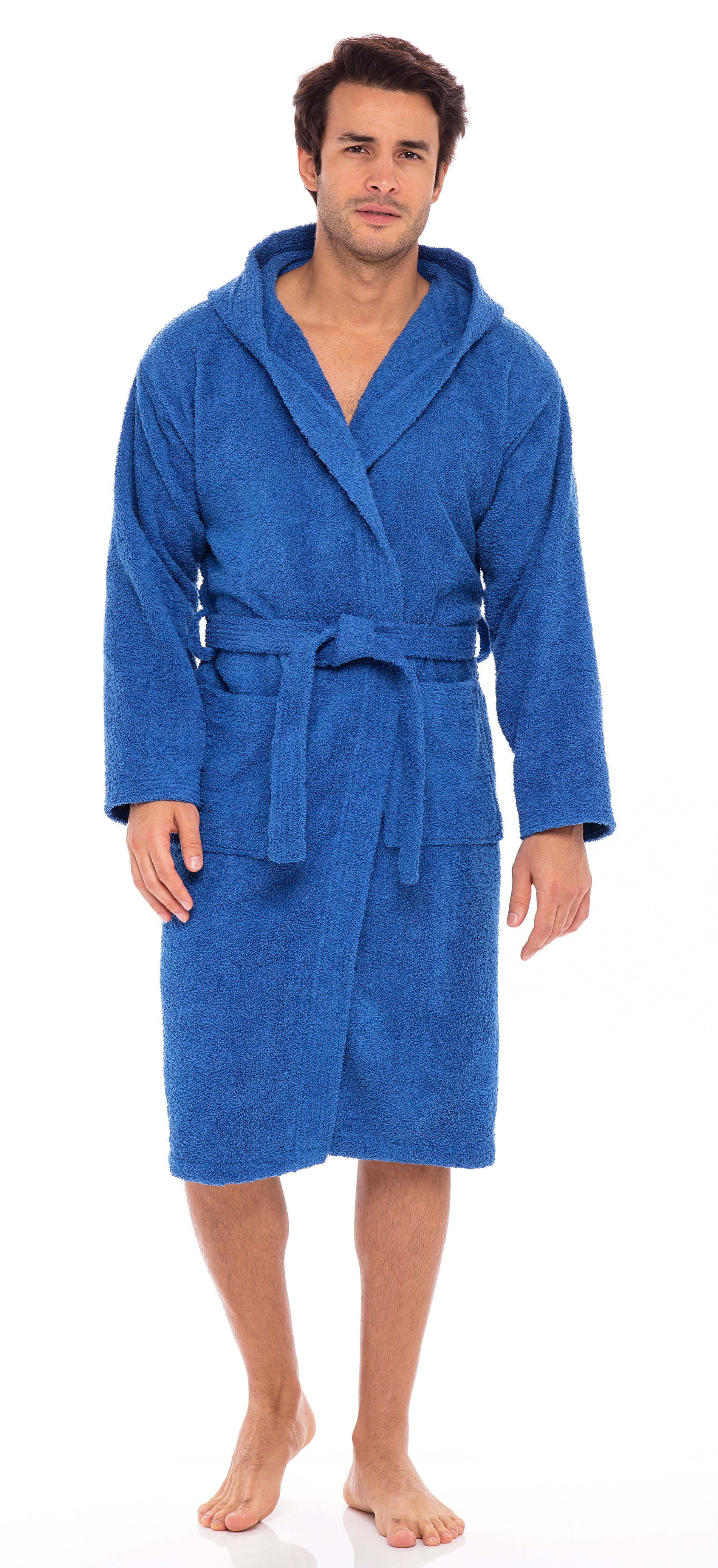 100% Cotton Terry Towel Bath Robe Hooded Men Women Dressing Gown Unisex Beige 