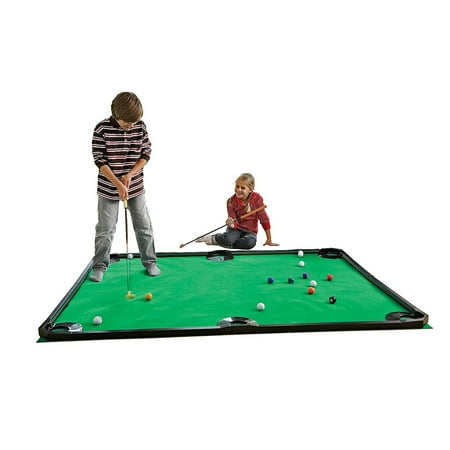 HearthSong - Golf Pool Indoor Family Game-Includes Two Golf Clubs 16 Balls Green Mat and Rails for Kids