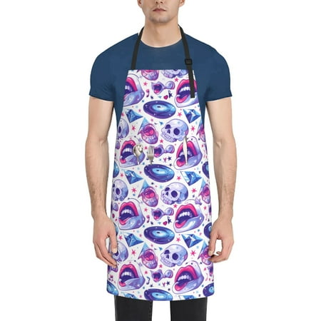 

Xecao crystal Skull record lips Print Kitchen Cooking Aprons Waterproof Adjustable Bib Aprons with 2 Pockets for Women Men Chef