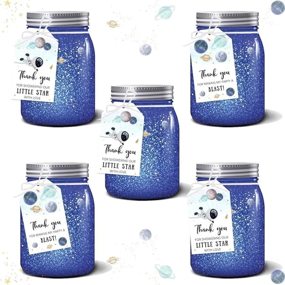 100Pcs Outer Space Gift Tags, Baby Shower Galaxy Astronaut Thank You for Showering Our Baby with Love Kraft Favor Tag for Personalized Planet Themed Gifts Supplies