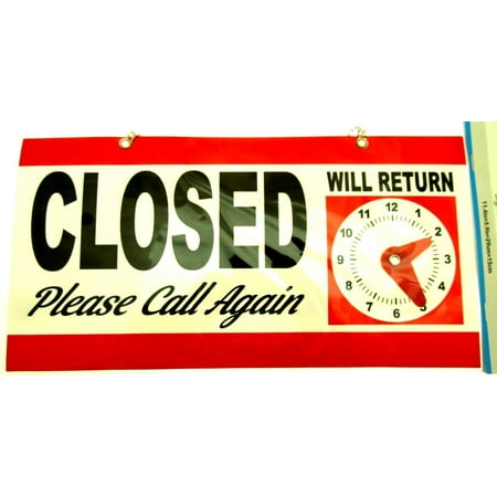 OPEN CLOSED Will Return Clock Sign with Hanger for Door Will Return Red photo OPEN CLOSED Will Return Clock Sign with Hanger for Door Will Return Red image