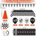 thumbnail image 2 of Race Car Party Decorations, Plutput 61 Pcs Set-12 Traffic Cones and 24 Racing Checkered Flags, 6.5Ft Racetrack Floor Runner and 9.8ft Checkered Race Track Banner, Tablecloth, Balloons and Ribbons, 2 of 7