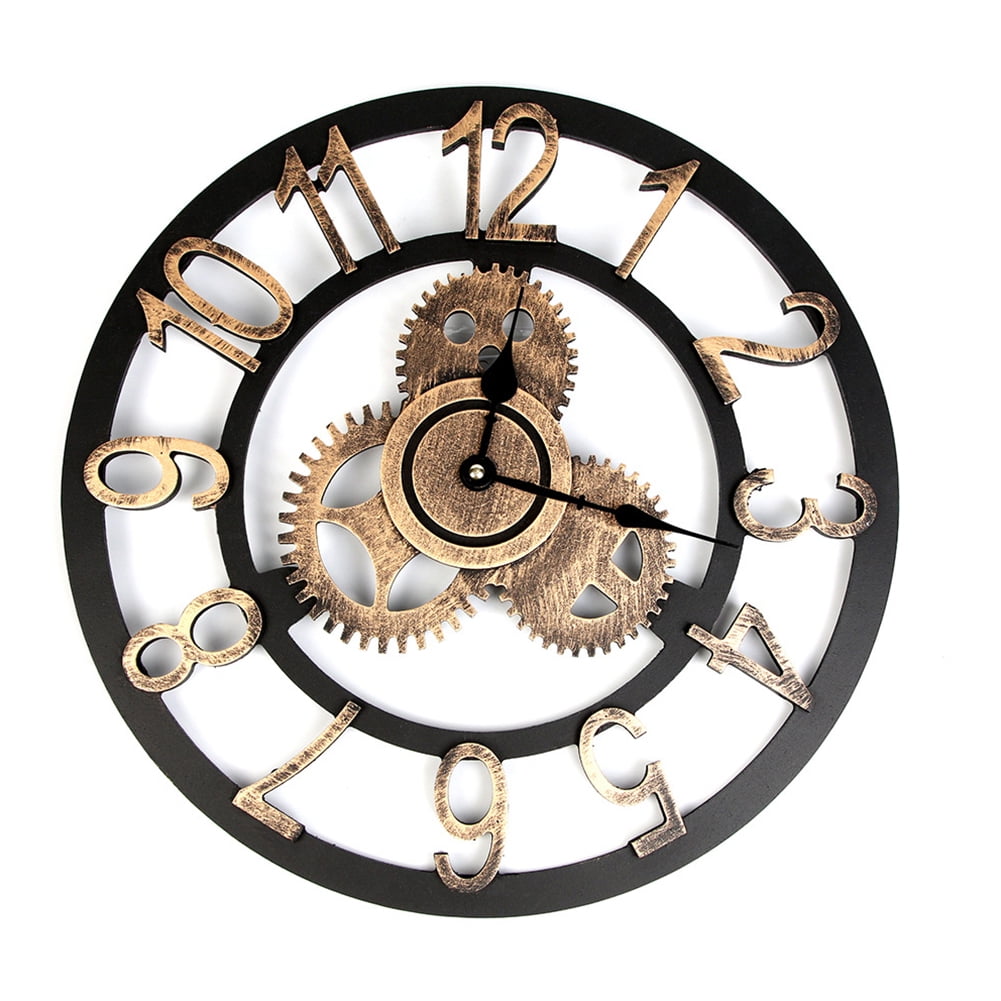 Retro 3D Wall Clock Industrial Style Vintage Clock Steampunk Gear Wall