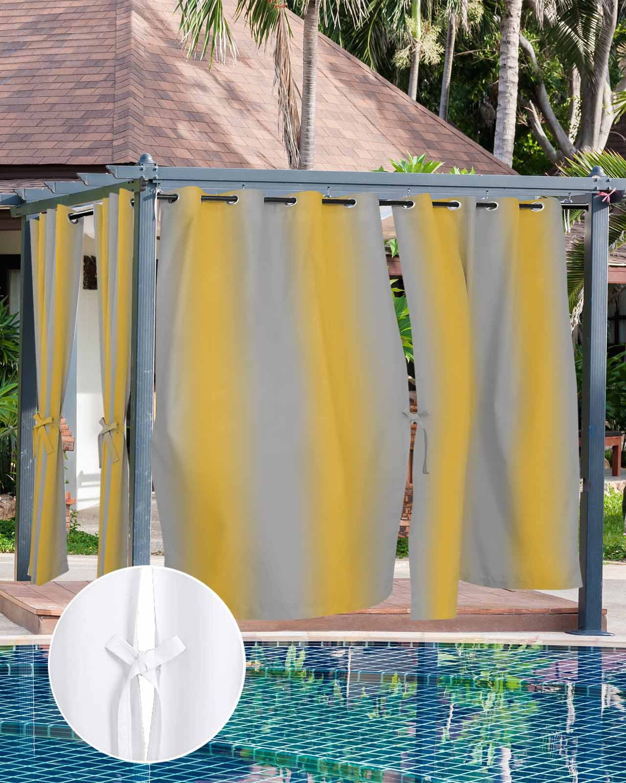 Outdoor Curtains for Patio, Yellow Ombre Waterproof Blackout Outside Curtain for Porch/Pergola/Gazebo, Grey Modern Art Farmhouse Thermal Insulated Drapes for Cabana, 1 Panel, 54 x 108 Inch