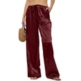 thumbnail image 5 of Womens Silk Satin Pajama Pants Soft Comfy Loose Pj Pants Drawstring Elastic Waist Wide Leg Lounge Bottom with Pockets Red S, 5 of 5