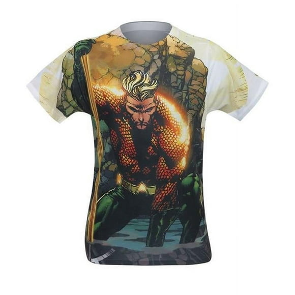 Aquaman tsaquagoodvevilfrontS Aquaman Good Vs Evil Sublimated Front Print Mens T-Shirt - Small