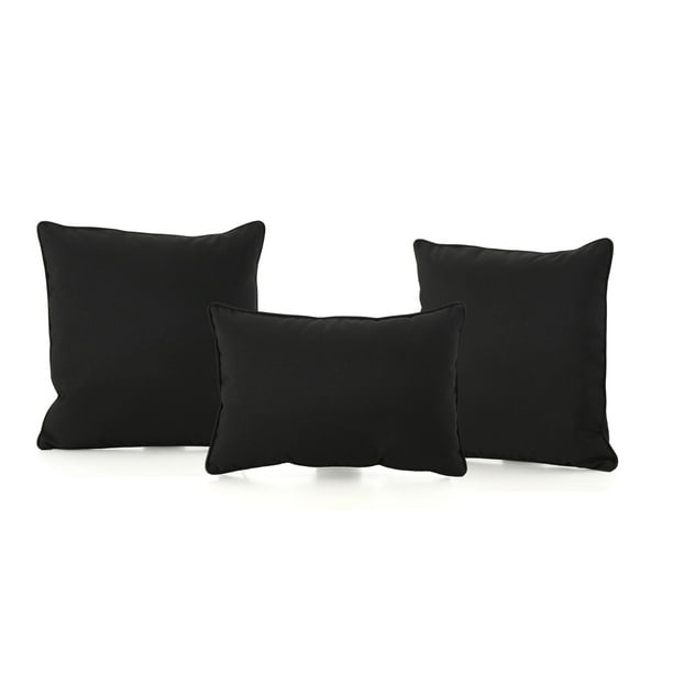 Set of 3 Jet Black Solid Outdoor Throw Pillows 18"