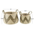 thumbnail image 3 of DecMode 18", 13"W Brown Seagrass Handmade Zigzag Patterned Storage Basket with Black and White Plastic Weaving and Leather Handles, 2-Pieces, 3 of 9