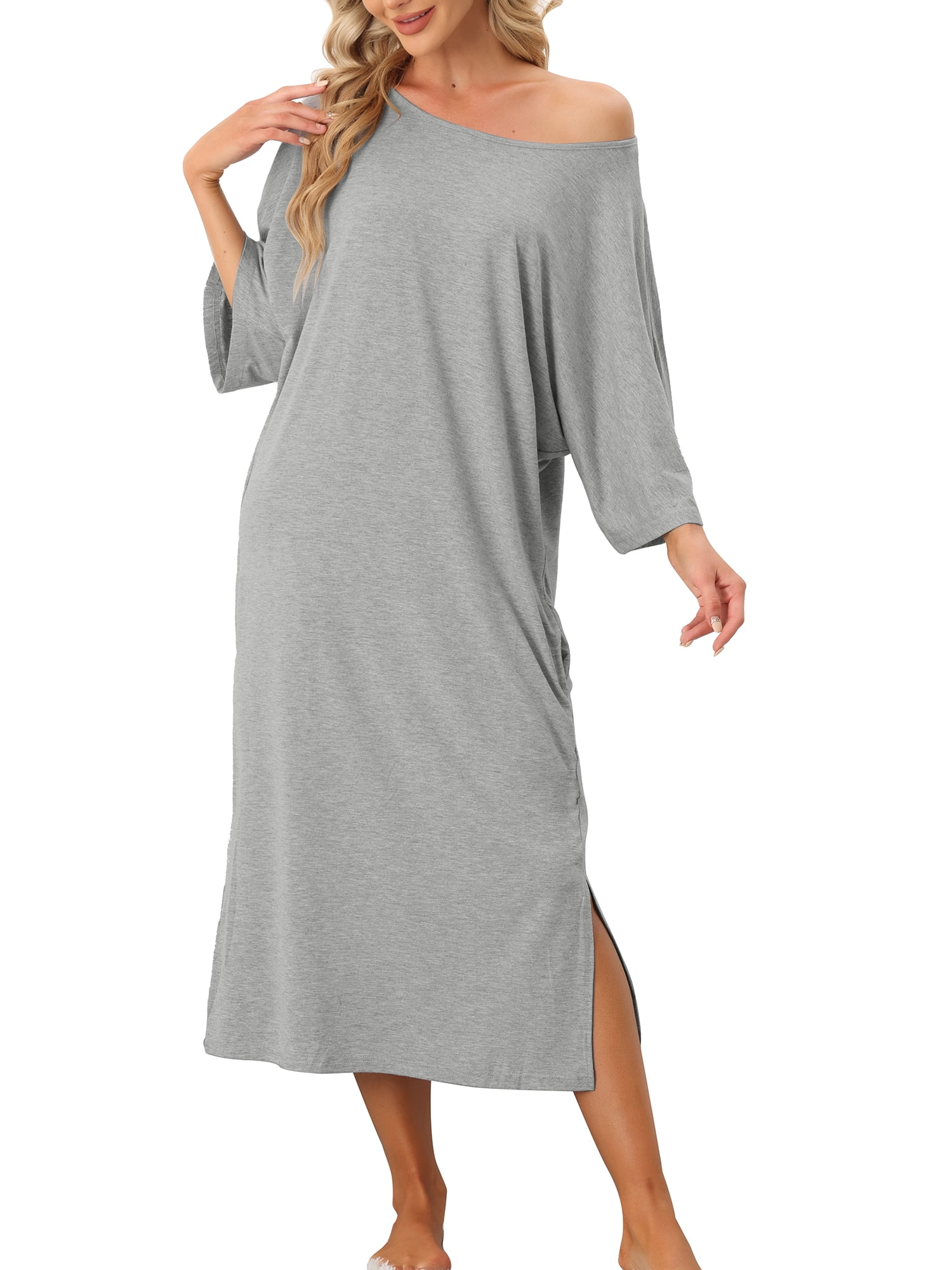 Unique Bargains Womens' Sleepshirt Nightshirt 3/4 Sleeve Nightgown Sleep Shirt Dress