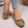 thumbnail image 4 of BRGZLK Women's Comfortable Ballet Flats Casual Versatile Plus Size Breathable Tassel Bow Square Toe Shoes Soft Comfortable Sole Slip-On Flats Dressy Flats Brown 9, 4 of 5