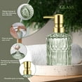 thumbnail image 3 of FOUNDLDF 5Pcs Glass Bathroom Accessory Complete Set，Bathroom Glass Accessories Set (Lotion Soap Dispenser, Soap Dish, Toothbrush Holder, Tumbler, Cotton Swab Jar) (Green), 3 of 8