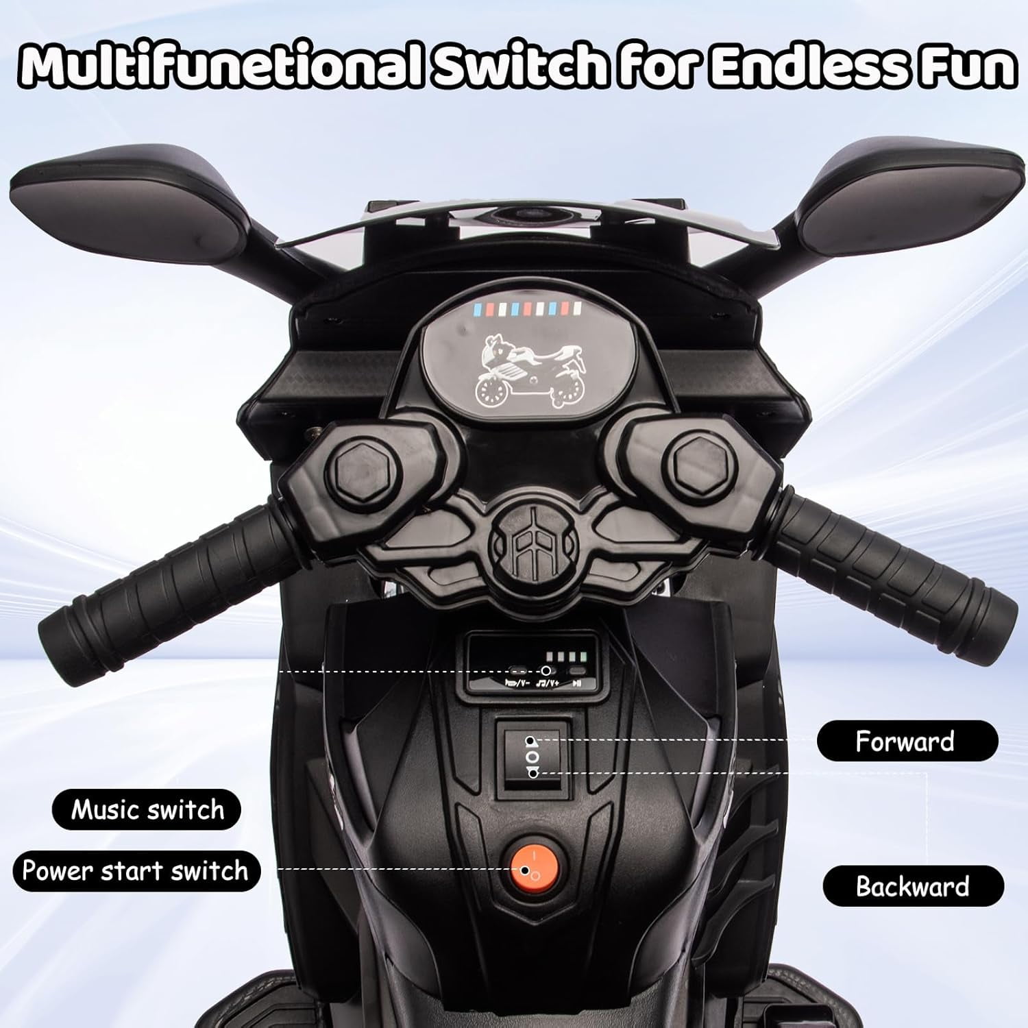 Trilenars 6V Motorcycle, Electric Ride On Car Toy with Training Wheels, Working Headlight, Horn & Music, Battery PoweRed Ride On Motorcycle Toy for Ages 3-6,Black