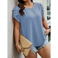thumbnail image 5 of LANREMON Womens Tops Plus Size Short Sleeve Tops Summer Loose Basic Scoop Neck Top for Women for Ladies Women Top Blue Round Neck XL, 5 of 6