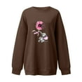 thumbnail image 4 of Oalirro Coffee Round Neck Long Sleeve Tops for Women Going Out Women's Round Printed Loose Fitting Sweatshirts Long Sleeve Hoodless Sweatshirts, 4 of 4