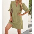 thumbnail image 5 of Summer Dresses for Women V Neck Ruffle Short Sleeve Casual Shift Dress with Pockets Apricot S, 5 of 6