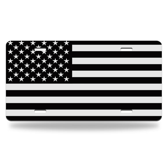 Yehwow Black White American Flag Metal Car Plate Decorative Aluminum License Plate Tag Sign