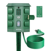 DEWENWILS Outdoor Power Stake Timer with Remote, 6 Grounded Outlets, 6FT Extension Cord, Dusk to Dawn for Christmas Lights, Outdoor Decor, UL Listed