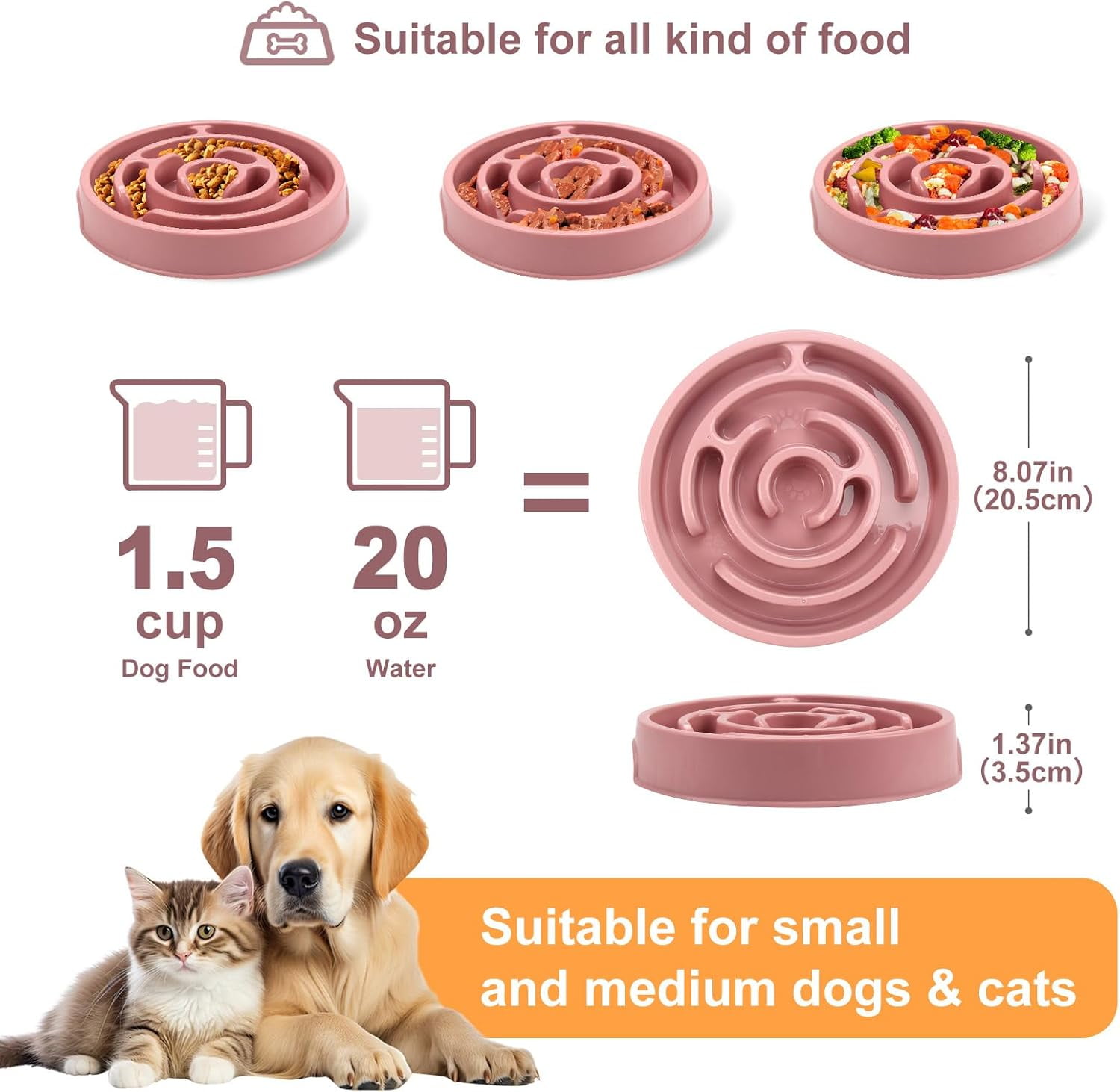 Slow Feeder Dog Bowls, Puzzle Dog Bowl with Anti-Slip, Slow Feeder & Non-Slip Design, Boredom and Anxiety Reducer, Suitable for All Breed Dogs and Cat