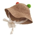 thumbnail image 1 of Hukapapa Circunferencia de la cabeza 48 cm Orejas de bola de color para niños Sombrero de paja serpentina Sombrero para el sol plegable para bebé Caqui, 1 of 5