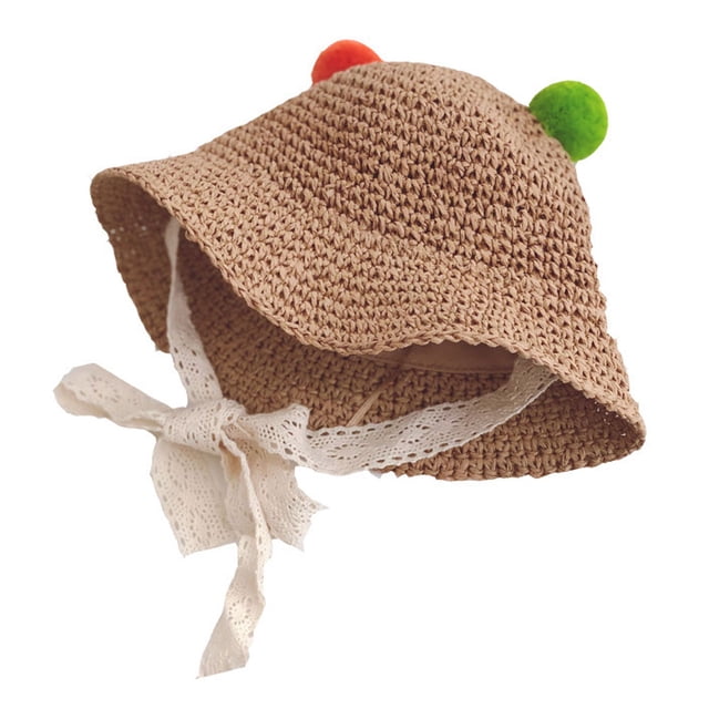 Hukapapa Circunferencia de la cabeza 48 cm Orejas de bola de color para niños Sombrero de paja serpentina Sombrero para el sol plegable para bebé Caqui