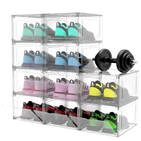 10PCS Shoe Boxes Clear Plastic Stackable Storage Organizer with Magnetic Door Detachable Versatile Transparent Plastic Containers for Sneakers
