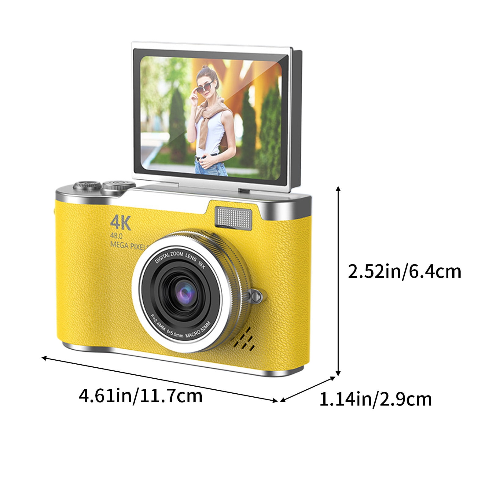 Digital Camera, Gaqring 2.4 Inch Flip Screen Autofocus 1080P HD Selfie Beauty Camera, 8X Digital Zoom 48MP CMOS Sensor Night Vision Flash Portable Teen Camera, Yellow