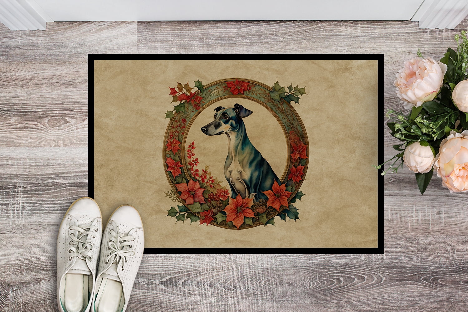 Carolines Treasures DAC2374MAT 18 x 27 in. Unisex Greyhound Christmas Flowers Doormat