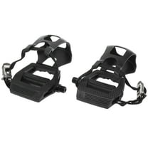 Unique Bargains 1Pair Road Riding Bike Bicycle Pedals 9/16" Black Spindle Platform with Toe Clips Fixed Foot Strap
