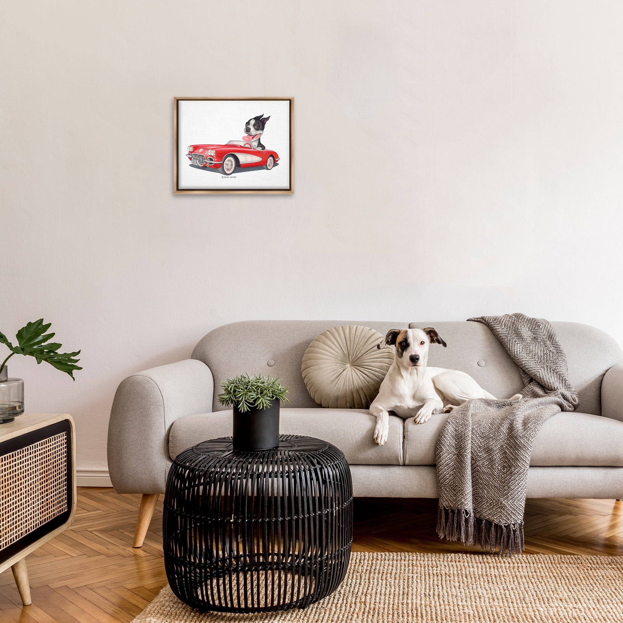 Stupell Industries Dog Driving Vintage Convertible Animals & Insects Painting Brown Floater Framed Canvas Art Print Wall Art, 21 x 17