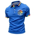 thumbnail image 3 of Men's Rainbow Pride Polo Shirt with Liberty Statue Graphic and Button Placket Featuring Colorful Trim for Pride Month Parades LGBTQ+ Events Summer Parties or Daily Wear Blue XL, 3 of 5